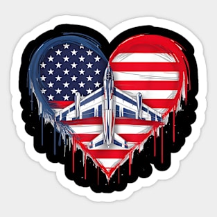 Fighter Jet Airplane American Flag Heart 4Th Of July Sticker